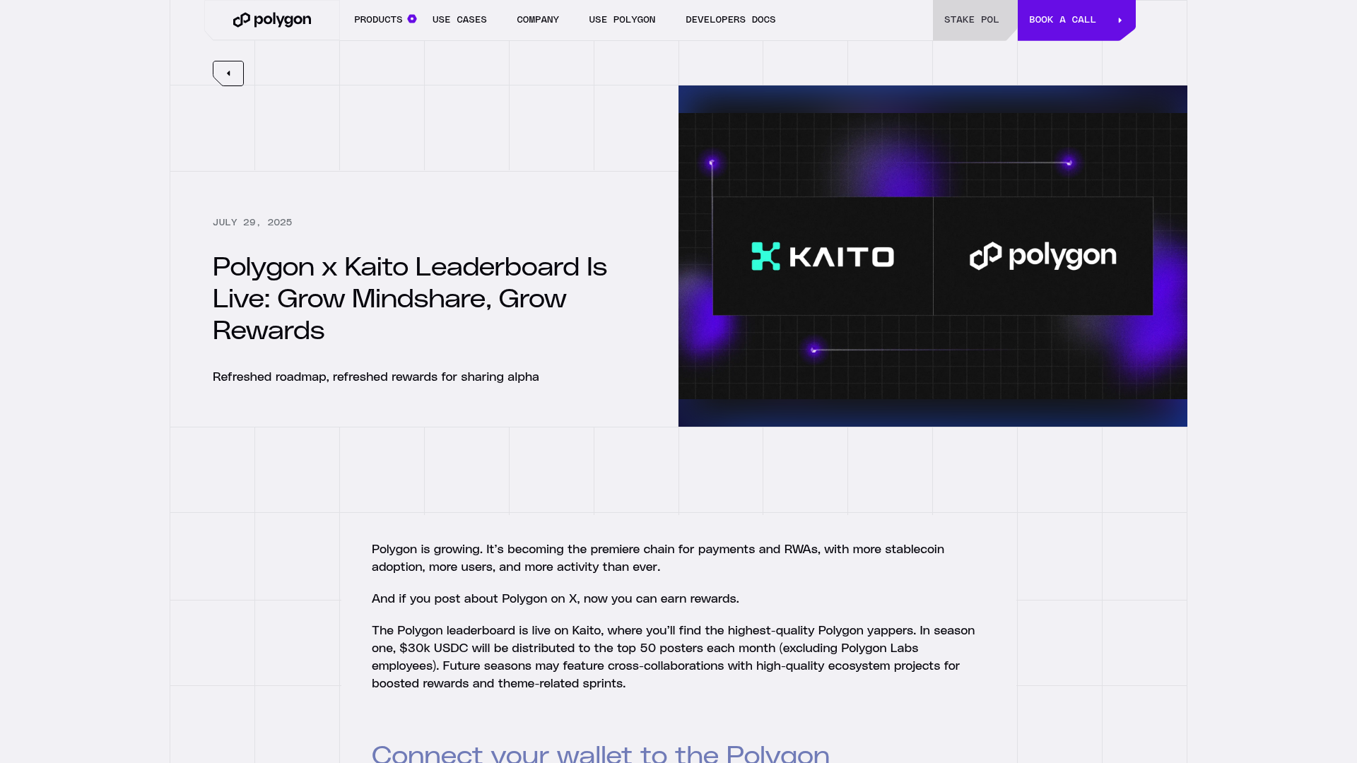 O anúncio do leaderboard de mindshare da Polygon com a Kaito: