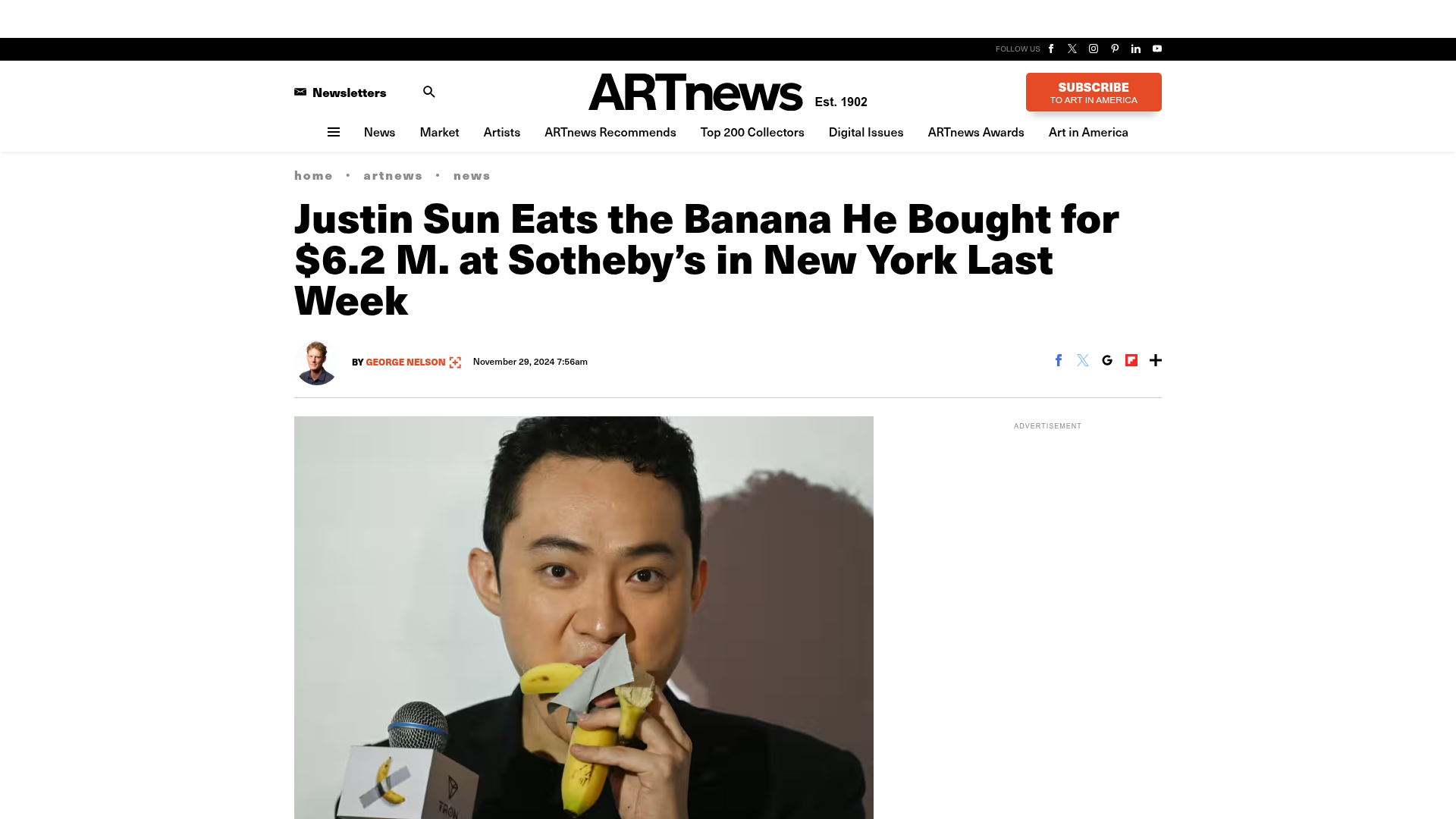 A ARTnews sobre Sun comendo a obra