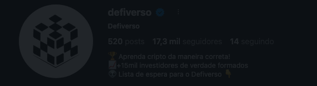 Print do perfil público @defiverso no Instagram: 17,3 mil seguidores, bio +15 mil investidores formados