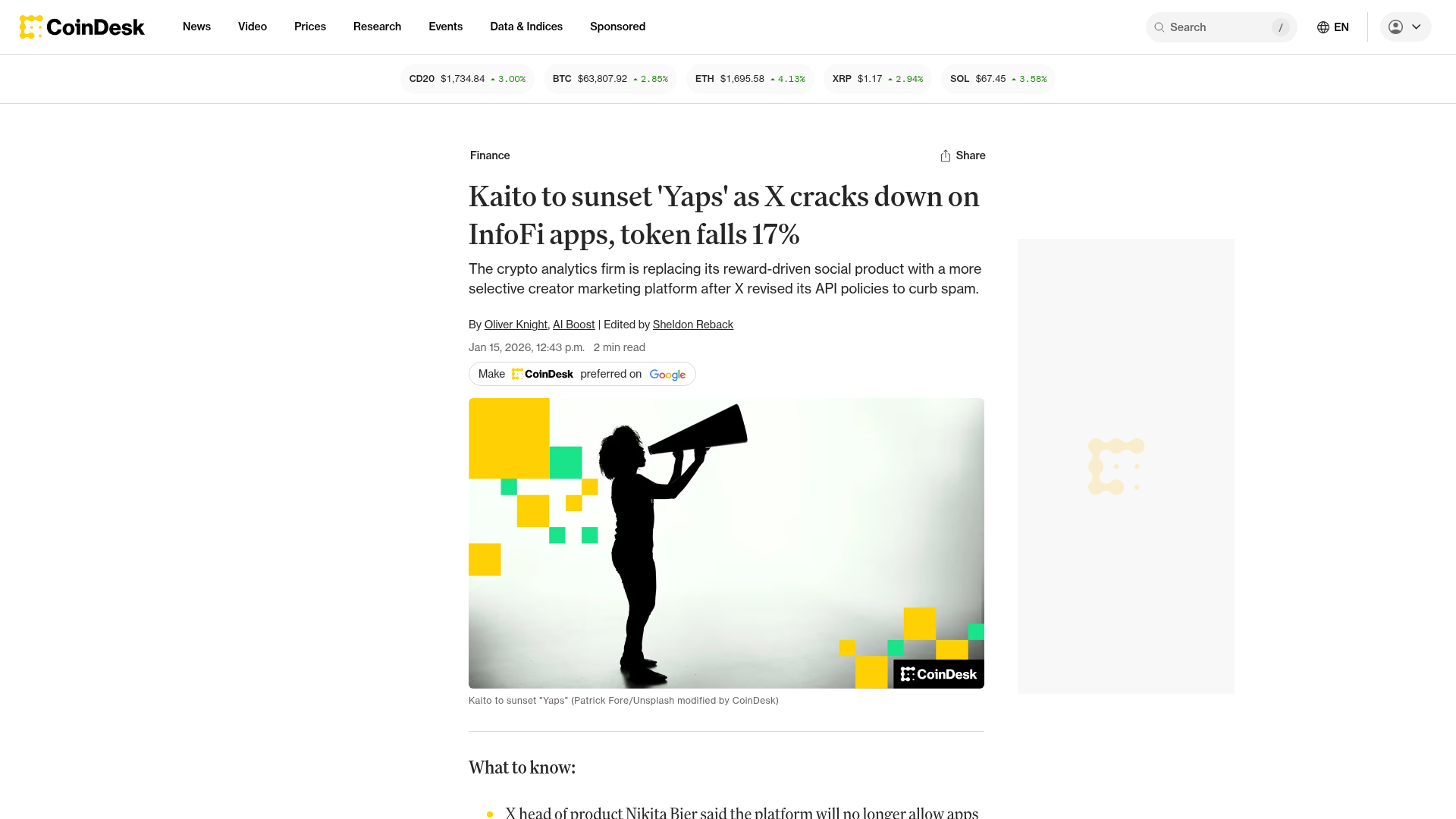 CoinDesk Kaito sunset Yaps