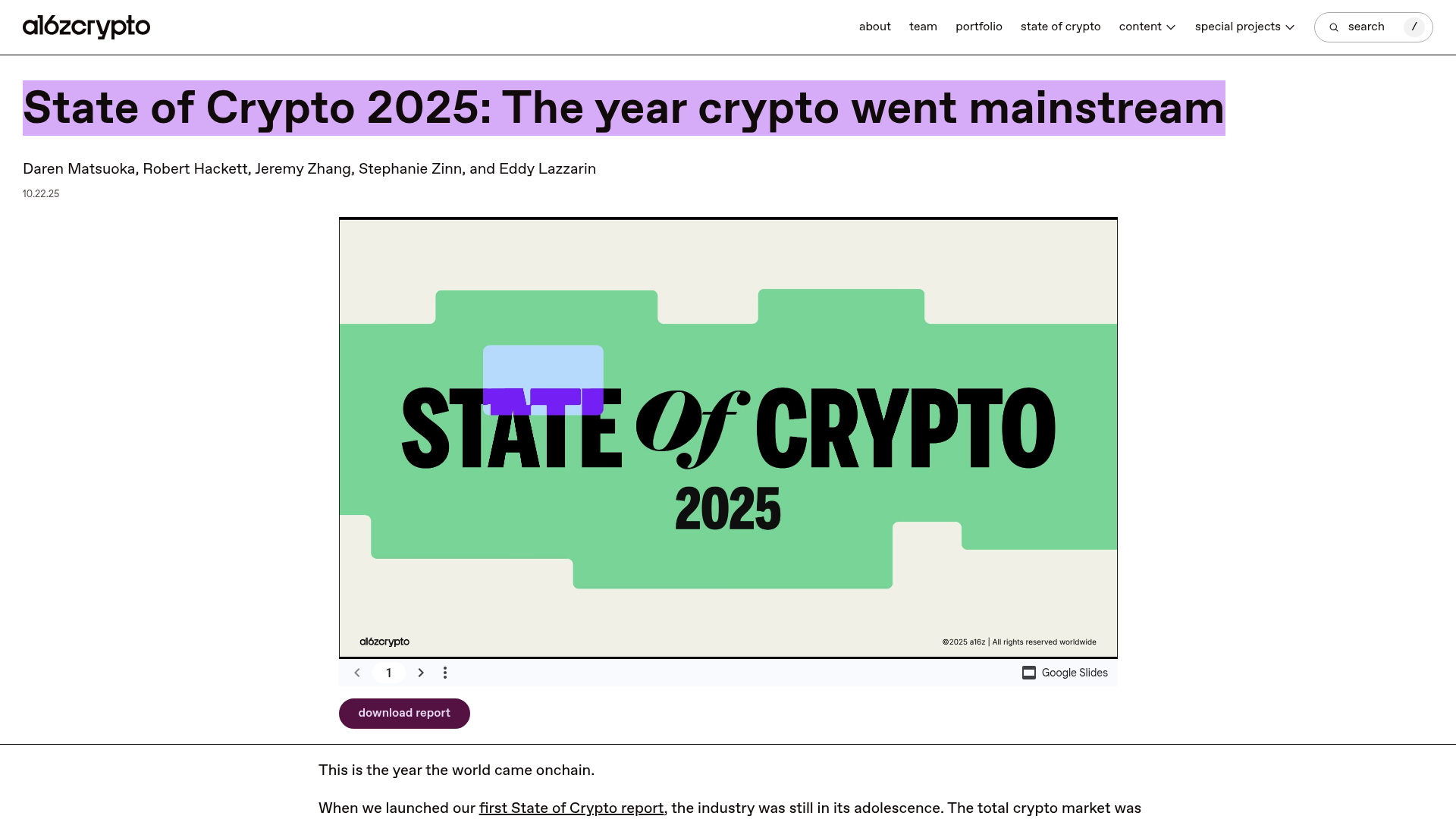 a16z State of Crypto 2025