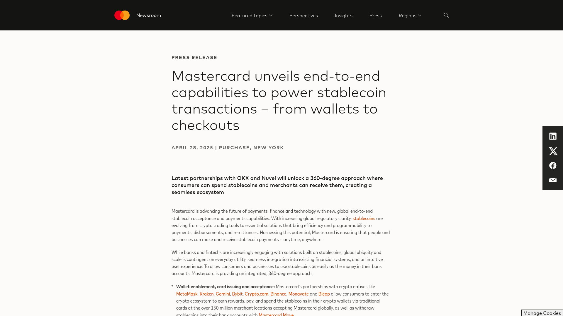 Mastercard press release