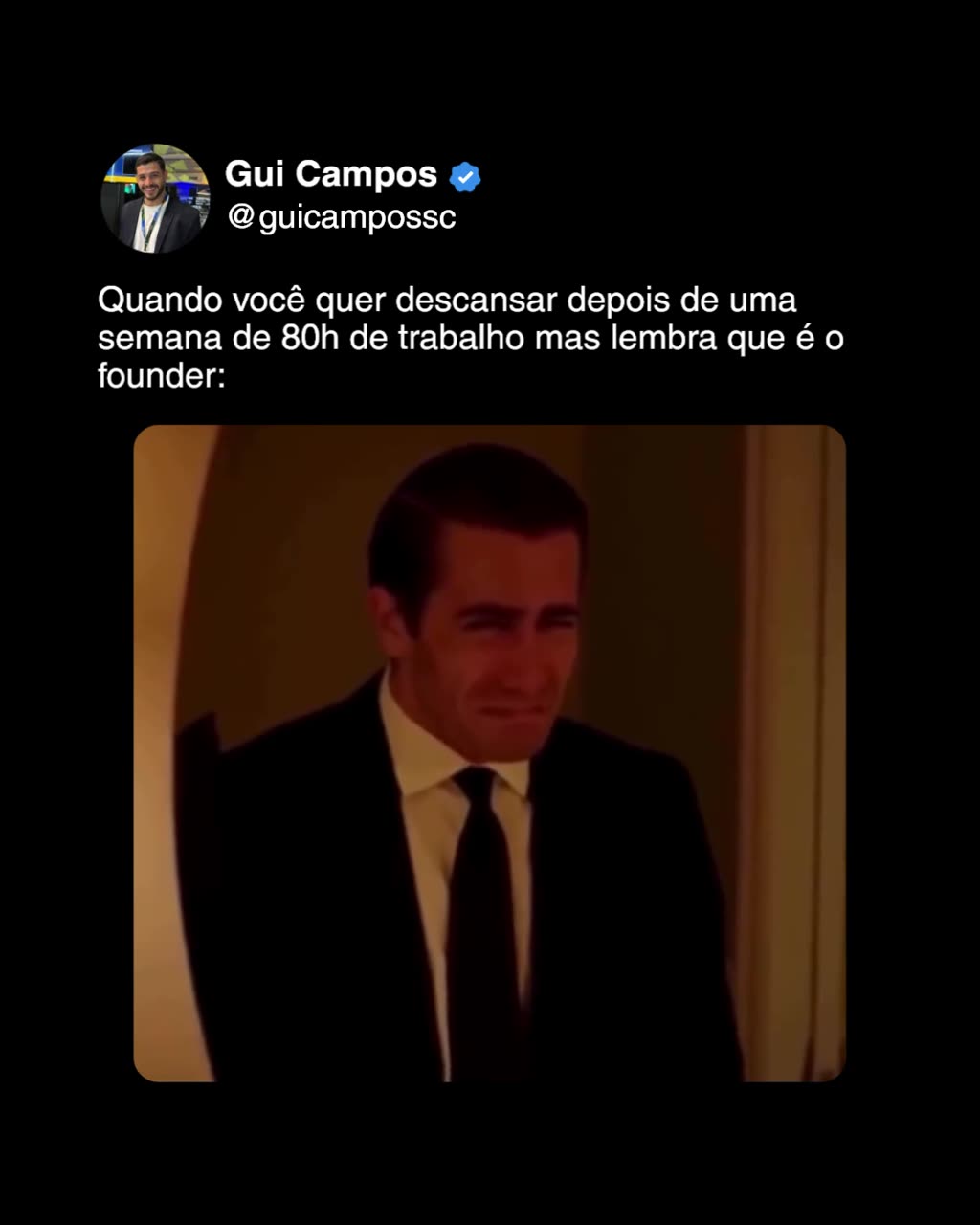 Reel Gui Campos — Quando você quer relaxar mas lembra que é founder